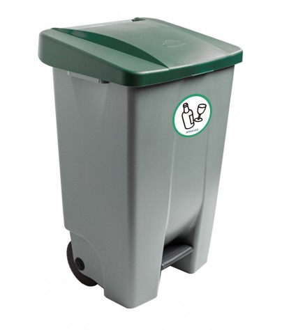 Container with pedal (80 Liters) (Recycling adhesive). Lid in green