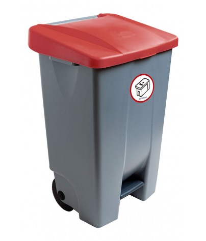 Container mit Pedal 80 Liters (Recycling-Aufkleber). Deckel in rot