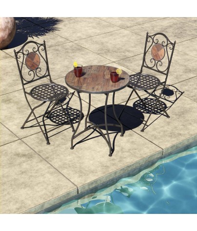 Juego de mesa y 2 sillas de jardín, modelo Mediterráneo