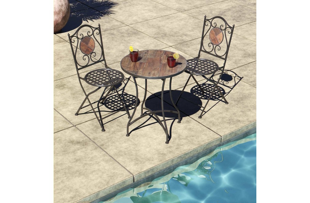 Ensemble table et 2 chaises de jardin, modèle méditerranéen