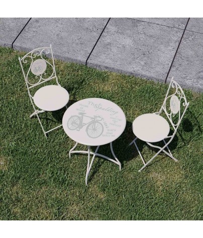 Juego de mesa y 2 sillas de jardín, modelo Bicicleta