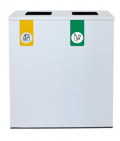 Papelera metálica de reciclaje 2 residuos  (Amarillo / Verde)