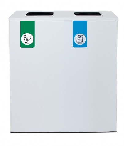 Papelera metálica de reciclaje 2 residuos  (Verde / Azul)