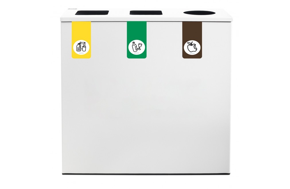 Papelera de reciclaje para 3 residuos (Amarillo / Verde / Marrón)