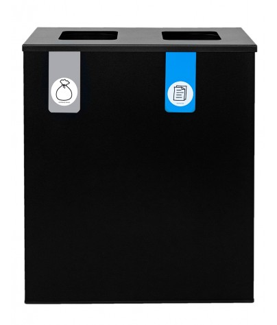 Schwarzer recyclingbehälter für 2 Arten von Abfällen (Grau / Blau)