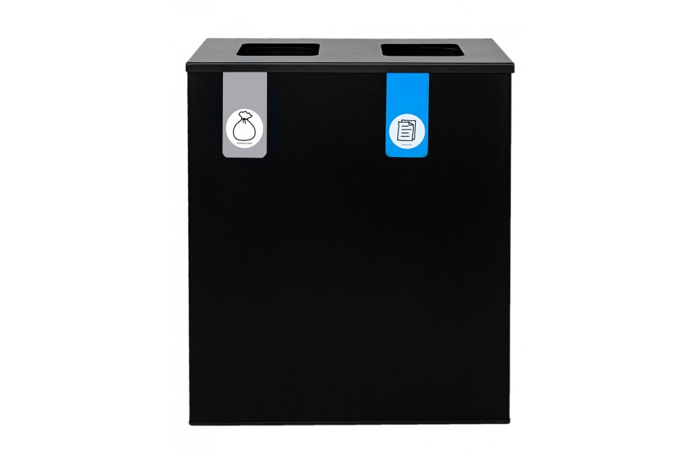 Black recycling bin for 2 types of waste (Gray / Blue)