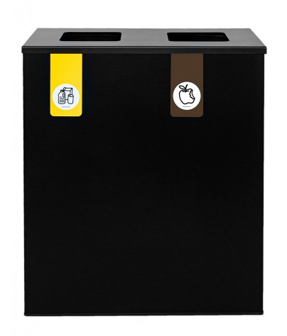 Papelera metálica de reciclaje negra 2 residuos  (Amarillo / Marrón)
