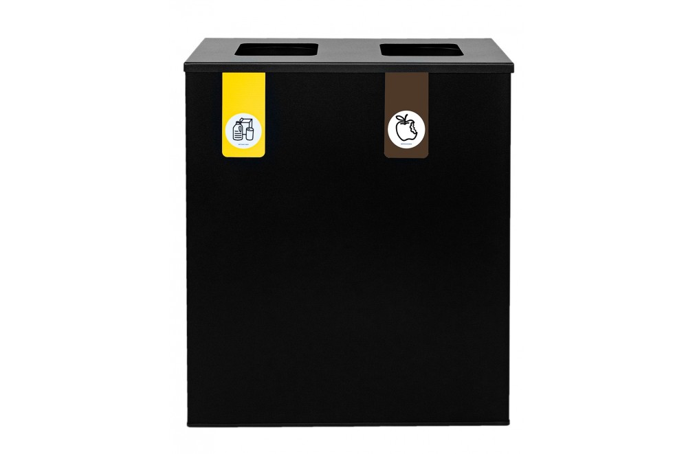 Black recycling bin for 2 types of waste (Yellow / Brown)