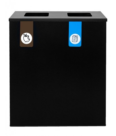 Black recycling bin for 2 types of waste (Brown / Blue)