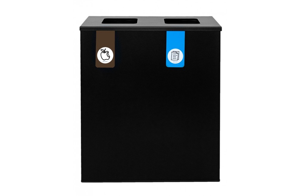 Papelera metálica de reciclaje negra 2 residuos  (Marrón / Azul)