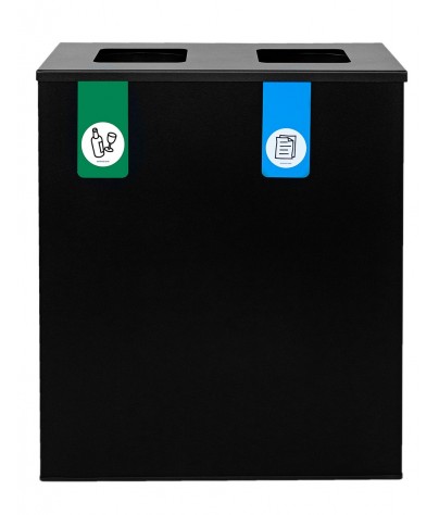 Black recycling bin for 2 types of waste (Green / Blue)