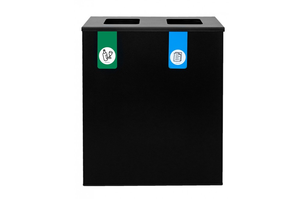 Papelera metálica de reciclaje negra 2 residuos  (Verde / Azul)