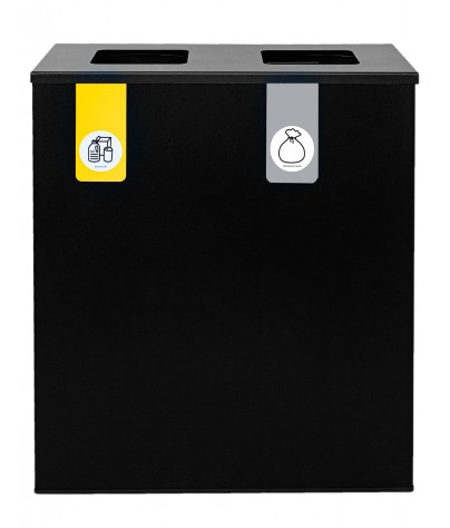 Black recycling bin for 2 types of waste (Yellow / Gray)