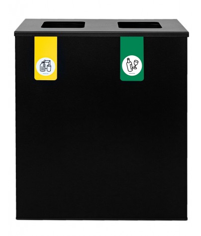 Papelera metálica de reciclaje negra 2 residuos (Amarilla / Verde)
