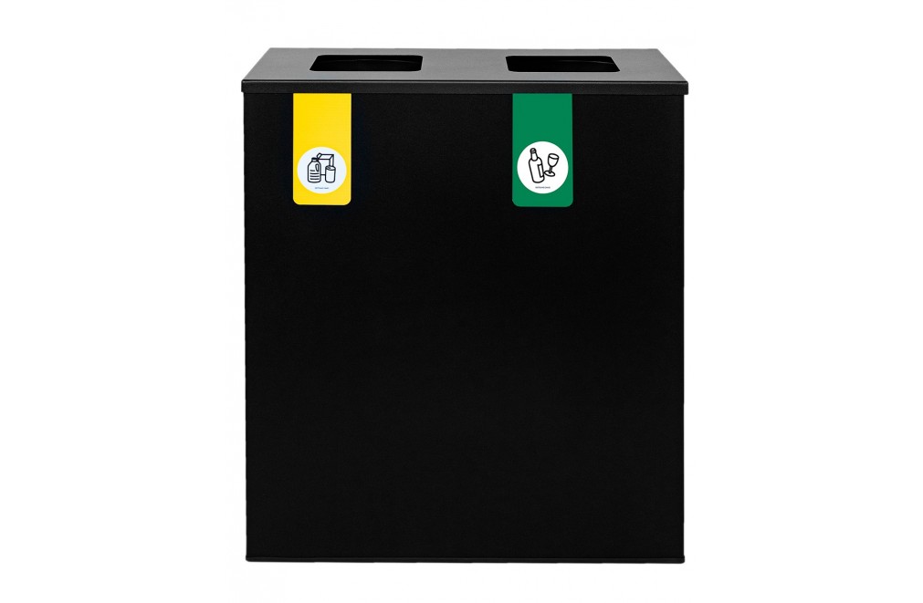 Papelera metálica de reciclaje negra 2 residuos (Amarilla / Verde)