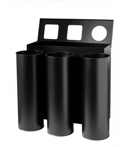 Papelera de reciclaje negra para 3 residuos (Gris / Marrón / Azul)