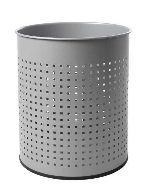 Perforierter Metallabfallkorb mit Deckel (Silber)