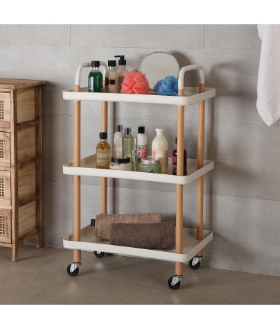 Cart with wheels and 3 shelves, model Praga. White color