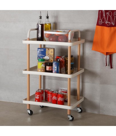 Cart with wheels and 3 shelves, model Praga. White color