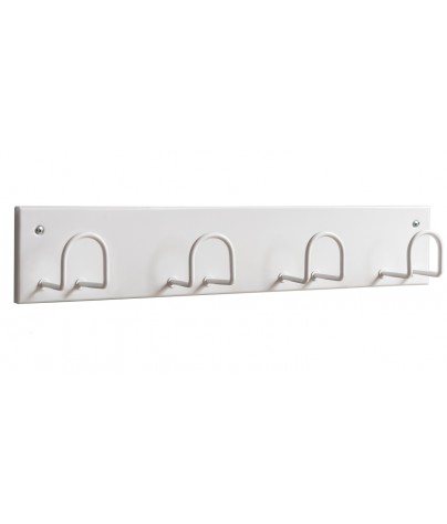 Wall-mounted rack with 4 hooks. White colour