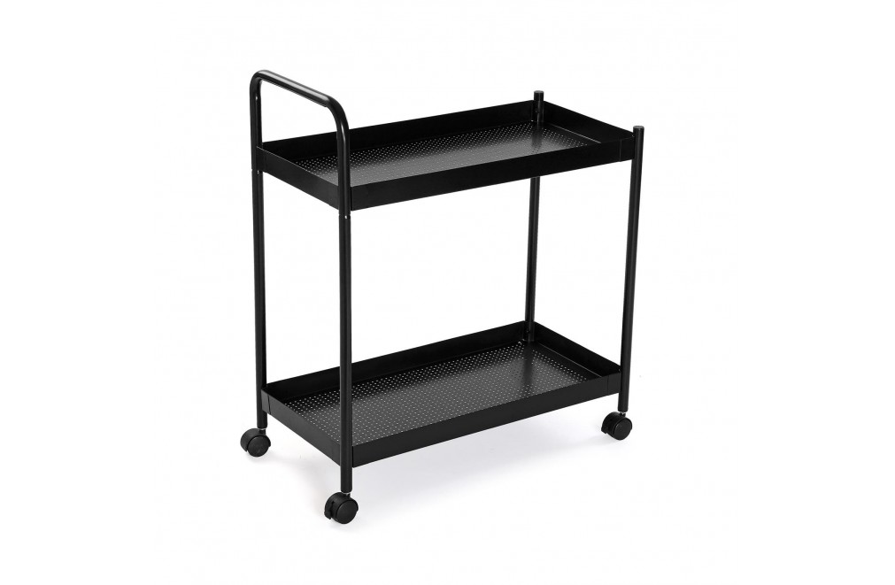 Cart with basket and two shelves in black, model “Round”