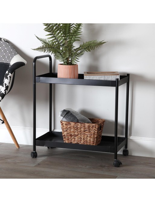 Cart with basket and two shelves in black, model “Round”