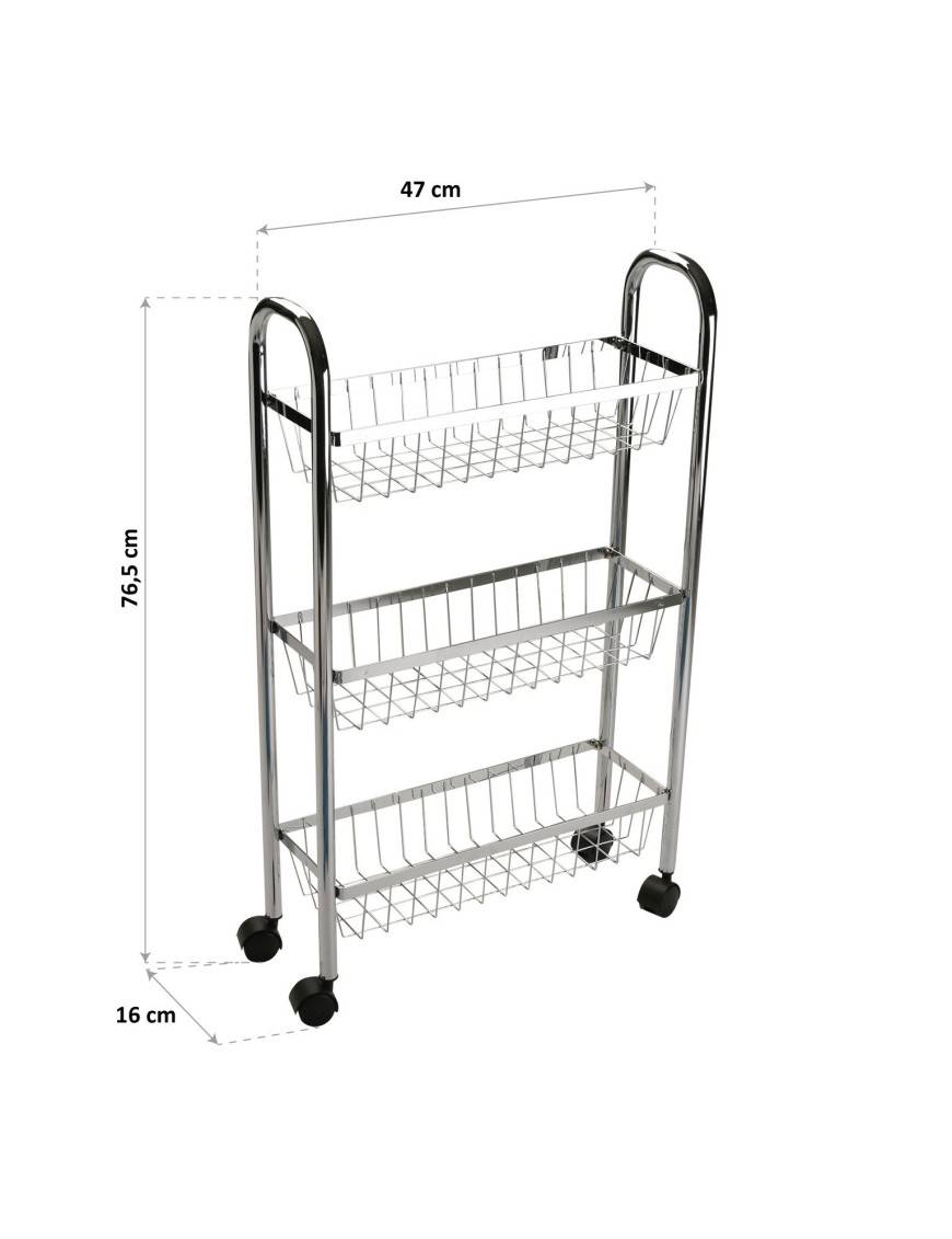 Chariot à roulettes et trois étagères, modèle Métal