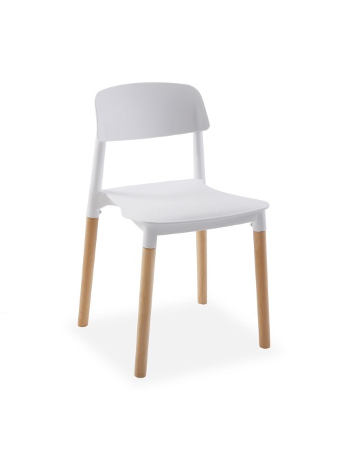 Quatre chaises de cuisine blanches, modèle hêtre