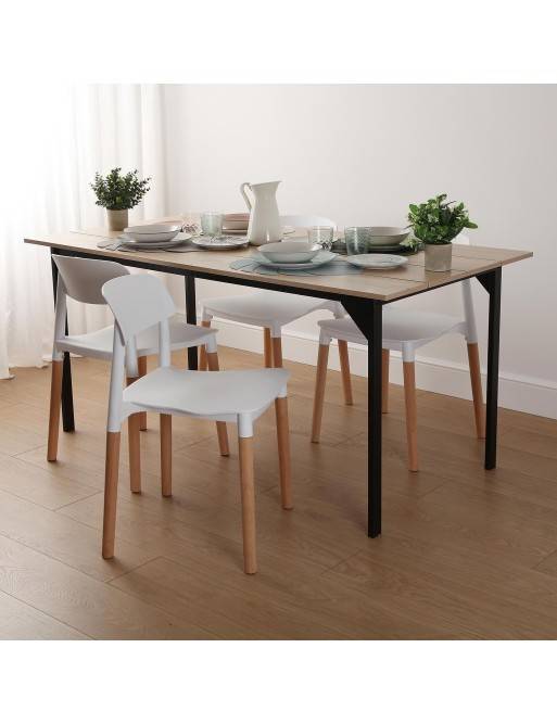 Four Kitchen chairs in white, Beech model Four Kitchen chairs in white, Beech model