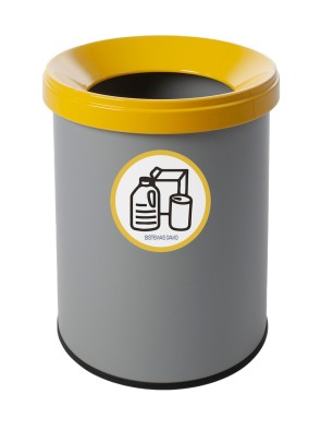 Papelera metálica de reciclaje gris con tapa. Capacidad 15 litros. 5 Colores