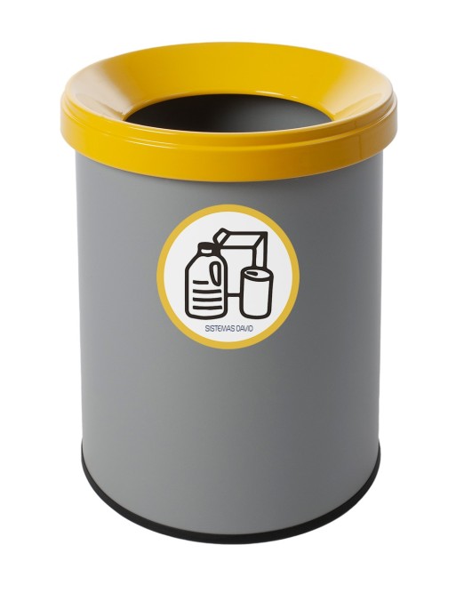 Papelera metálica de reciclaje gris con tapa. Capacidad 15 litros. 5 Colores