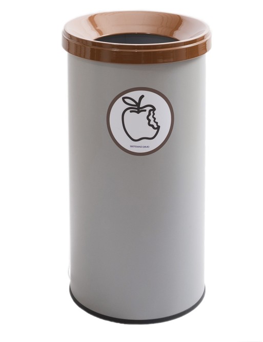 Papelera metálica de reciclaje gris con tapa. Capacidad 25 litros. 5 colores