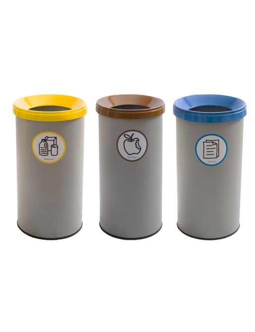 Recyclingbehälter aus grauem Metall mit Deckel. Fassungsvermögen 25 Liter. 5 Farben Recyclingbehälter aus grauem Metall mit Deckel. Fassungsvermögen 25 Liter. 5 Farben