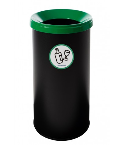 Papelera metálica de reciclaje negra con tapa. Capacidad 25 litros (5 colores)