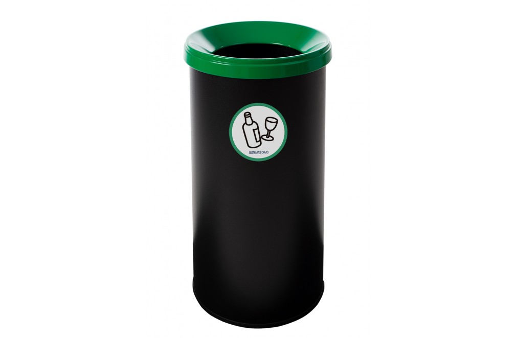 Papelera metálica de reciclaje negra con tapa. Capacidad 25 litros (5  colores)