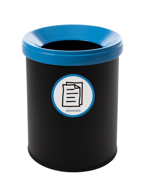 Papelera metálica de reciclaje negra con tapa. Capacidad 15 litros (5 colores)