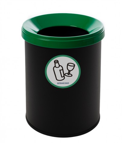 Papelera metálica de reciclaje negra con tapa. Capacidad 15 litros (5 colores)