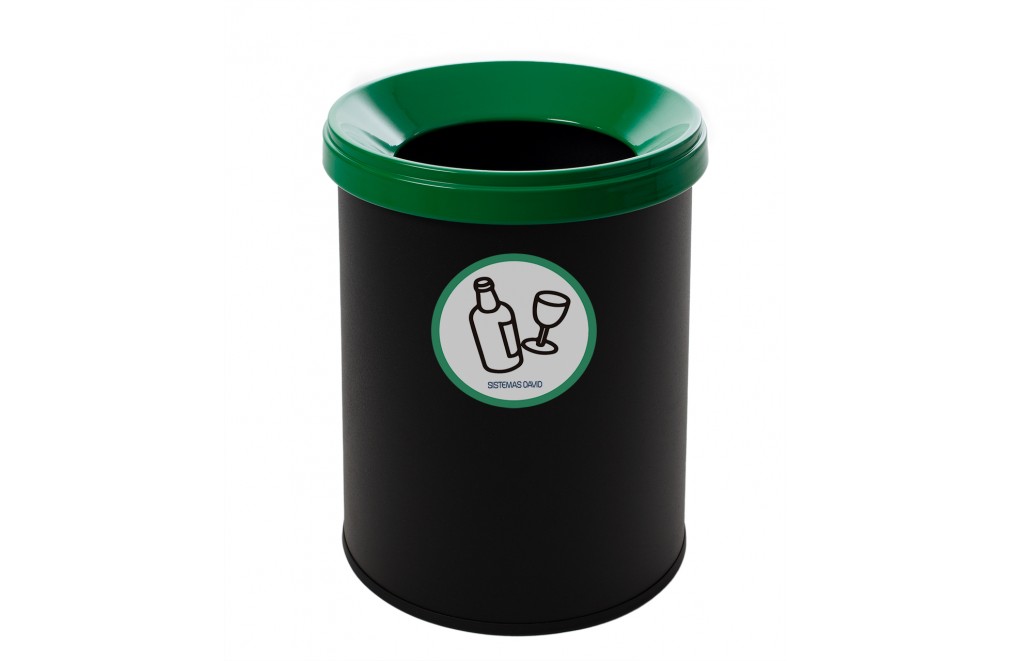Black metal recycling bin with lid. Capacity 15 liters (5 colors)