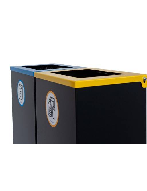 Papelera de reciclaje negra metálica 76 Litros con aro sujeta bolsas y tapa en 5 colores