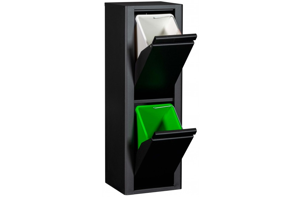 Mueble metálico para reciclaje con dos compartimentos, modelo Viena 2 (negro)