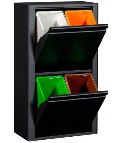 Mueble metálico para reciclaje con cuatro compartimentos, modelo Viena 2 (negro)