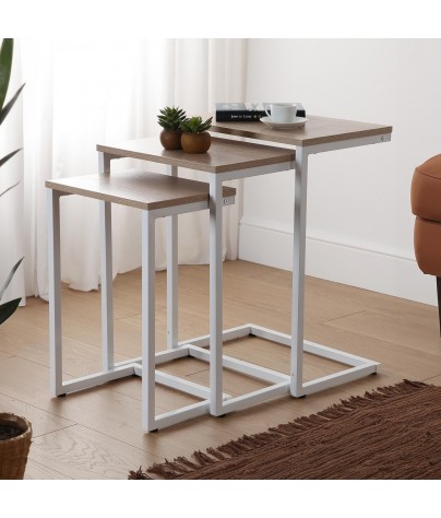 Set of three side tables, model Office. White color