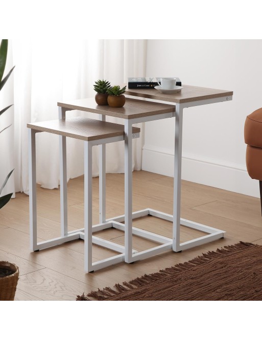 Set mit drei Hilfstischen, Modell Office. Weiße Farbe