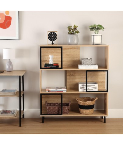 Metal shelf with 3 wooden shelves. Model square