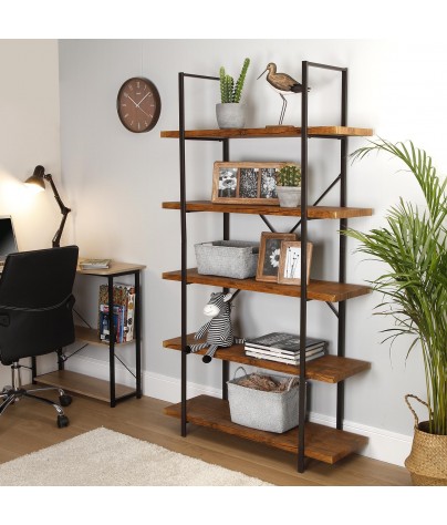 Metal shelf with 5 wooden shelves (XL - Black)