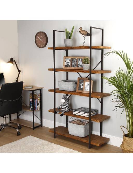 Metal shelf with 5 wooden shelves (XL - Black) Metal shelf with 5 wooden shelves (XL - Black)