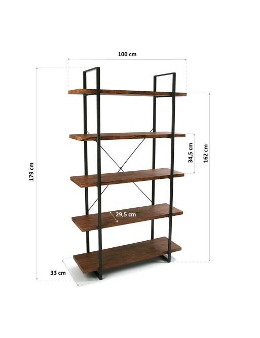 Étagère en métal avec 5 étagères en bois (XL - Noir) Étagère en métal avec 5 étagères en bois (XL - Noir)