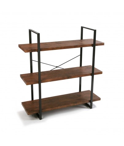 Metal shelf with 3 wooden shelves (XL - Black)