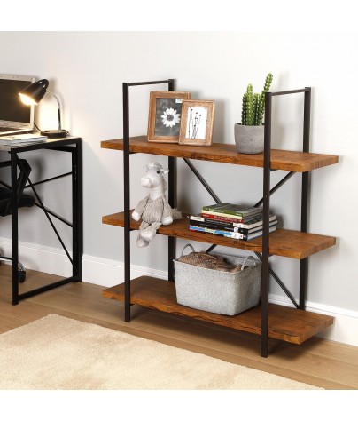 Metal shelf with 3 wooden shelves (XL - Black)