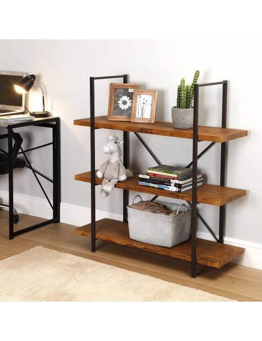 Étagère en métal avec 3 étagères en bois (XL - Noir) Étagère en métal avec 3 étagères en bois (XL - Noir)